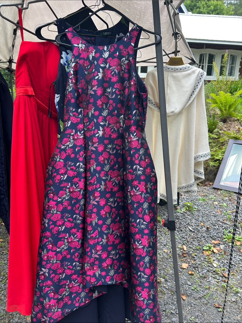 Lauren Ralph Lauren Navy Floral High-Low Maxi Dress with Fuchsia Blooms